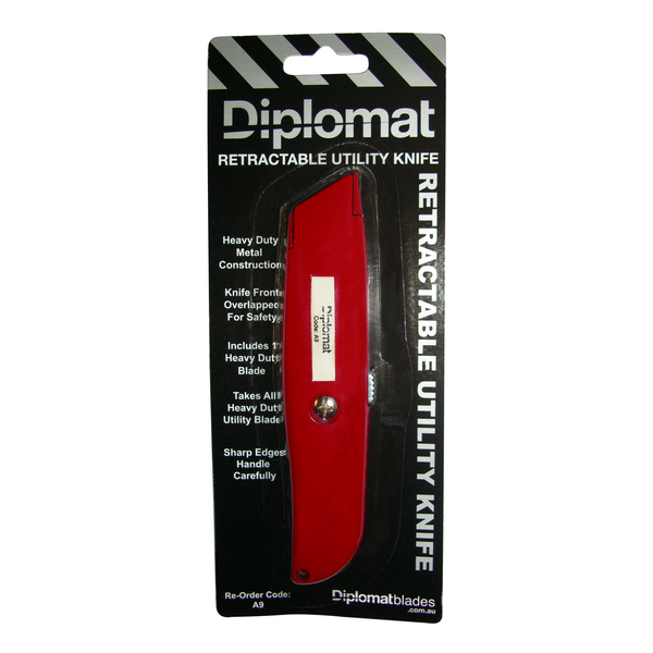 diplomat retractable utility knife in red with one heavy duty blade